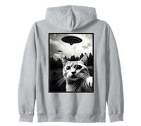 Funny Cat Selfie with UFOs - Cute Cat Joke UAPs Sweat à Capuche
