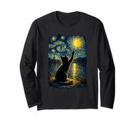 Funny Cat Starry Night Van Gogh Art Men Women Kids Manche Longue