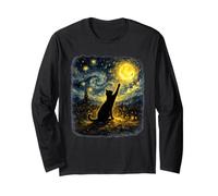 Funny Cat Starry Night Van Gogh Art Men Women Kids Manche Longue