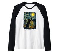 Funny Cat Starry Night Van Gogh Art Men Women Kids Manche Raglan