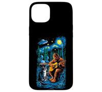 Funny Cat UFO Alien Bigfoot Sasquatch Camping Playing Guitar Coque pour iPhone 15 Plus