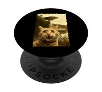 Funny Cat UFO Encounter Hilarious Cat Selfie Aliens PopSockets PopGrip Adhésif