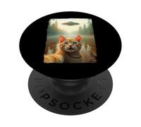 Funny Cat UFO Encounter Hilarious Cat Selfie Aliens PopSockets PopGrip Adhésif