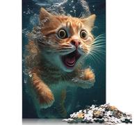 'Funny Cat Underwater Shock Puzzle 1000 Pièces Cadeau Unique Jeu Éducatif Challenge Toy À De Qualité Supérieure Peinture Art pour Adultes Et Enfants À Partir De 12 Ans 1000pcs (75x50cm)