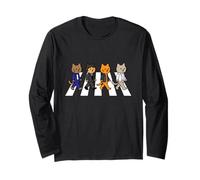 Funny Cat Walking on The Street Feline Lover Design Manche Longue