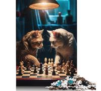 Funny Cats Playing Chess Puzzle 1000 Pièces Cadeau Unique Jeu Éducatif Défi Jouet À De Qualité Supérieure Peinture Art pour Adultes Et Enfants À Partir De 14 Ans 1000pcs (75x50cm)