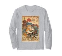 Funny Cats Sumo Wrestling Art Japonais Anime Ukiyo-e Graphic Manche Longue