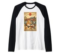 Funny Cats Sumo Wrestling Art Japonais Anime Ukiyo-e Graphic Manche Raglan