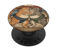 Funny Cats Sumo Wrestling Art Japonais Anime Ukiyo-e Graphic PopSockets PopGrip Adhésif