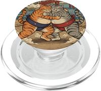 Funny Cats Sumo Wrestling Art Japonais Anime Ukiyo-e Graphic PopSockets PopGrip pour MagSafe
