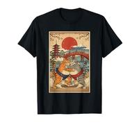 Funny Cats Sumo Wrestling Art Japonais Anime Ukiyo-e Graphic T-Shirt