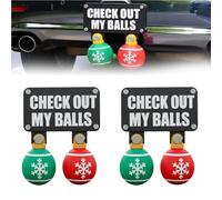 Funny Check Out My Balls Christmas Hitch Cover Set, Swinging Christmas Trailer Hitch, Novelty Holiday Trailer Hitch Ornamen, 2x2 Inch Gag Prank Holiday Car Truck Decoration, for Men Friends Family (2)