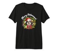 Funny Christmas Merry Shihtzmas Santa Wreath Shih Tzu Lover T-Shirt Haut de Gamme