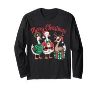 Funny Christmas Oeese Santa Rendeer Holiday Holiday Manche Longue