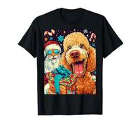 Funny Christmas Poodle Selfie with Santa Xmas T-Shirt