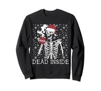 Funny Christmas Skeleton Drinking Coffee Skull Dead Inside Sweatshirt