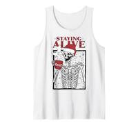 Funny Christmas Skeleton Drinking Coffee Skull Staying Alive Débardeur