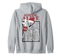 Funny Christmas Skeleton Drinking Coffee Skull Staying Alive Sweat à Capuche