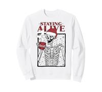 Funny Christmas Skeleton Drinking Coffee Skull Staying Alive Sweatshirt