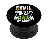 Funny Civil Engineer by Day Gamer by Night Engineering PopSockets PopGrip Adhésif