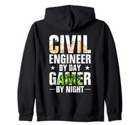 Funny Civil Engineer by Day Gamer by Night Engineering Sweat à Capuche