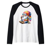 Funny Coffee GNOME Pattern with Peace Sign for Groovy Hippie Manche Raglan