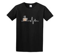 Funny Coffee Heartbeat Morning Wake Up Lifeline T-Shirt Mens Black Unisex Tees Shirt S