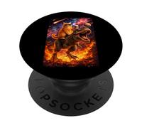Funny Coffee Orange Cat Riding T-Rex in Cosmic Galaxy UFO PopSockets PopGrip Adhésif
