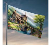 Funny College Decor Cozy Cottage By The River Flag Home Decor Men Funny Decor For Bar (30 x 45 cm)