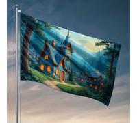 Funny College Decor Enchanted Forest Village At Twilight Flag Home Decor Men Funny Decor For Bar (152 x 244 cm)