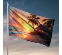 Funny College Decor Sunset At The Beach With Palm Tree And Cottage Flag Home Decor Men College Dorm Drapeaux (60 x 90 cm)
