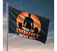 Funny College Decor When In Doubt, Work Out. Drapeau pour dortoir, salle de jeux (152 x 244 cm)