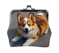 Funny Corgi Butt Brown Printed Microfiber PU Leather Wallet Kiss Lock Mini Pouch for Lipstick Key Change Organization