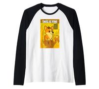 Funny Corgi Dog This is Fine Humour Meme Men Women Manche Raglan
