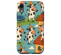 Funny Cow Cartoon Dancing Party Animal Celebration Art Coque pour iPhone XR