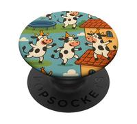 Funny Cow Cartoon Dancing Party Animal Celebration Art PopSockets PopGrip Adhésif