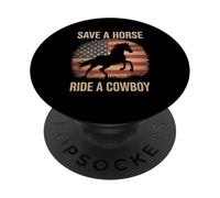 Funny Cowboy Saying Save Horse Ride Humour Père Hommes Femmes PopSockets PopGrip Adhésif