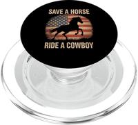 Funny Cowboy Saying Save Horse Ride Humour Père Hommes Femmes PopSockets PopGrip pour MagSafe