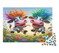 Funny Cows Jumping Jigsaw Puzzle for Adults Kids: Two Cows with Colorful Hair Age 12 Years Up Educational Game 52x38cm/1000pcs