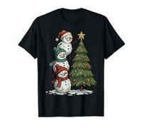 Funny Crazy Snowmen Topper Stack Decorating Christmas Tree T-Shirt