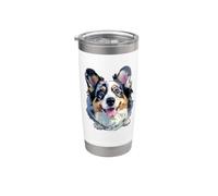 Funny Cute Begging Watercolor Womens Blue Merle Corgi Lover Gobelet isotherme en acier inoxydable double paroi