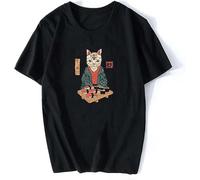 Funny Cute Japan Sushi Cat Graphic Tees Women Tshirt Print Kawaii Black T-Shirt Women Top Femme Ulzzang Cartoon T Shirt Black(XX-Large)