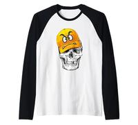 Funny Cute Skull Wears Angry Yellow Cap Graphic Design Manche Raglan