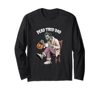 Funny Dead Tired Dad Halloween Père Zombie Café Manche Longue
