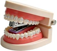 Funny Denture Shaped Desktop Stapler, Mini Desktop Office Stapler，A2 | Novelty Teeth Shaped Mini Desktop Stapler, Creative Halloween Office Supply with Realistic Denture Design