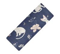 Funny Devon Rex Cats Tapis de yoga de voyage imprimé bleu marine compact léger en caoutchouc naturel antidérapant, épais de 1 mm avec housse de tapis de yoga 180,3 x 66 cm pour l'exercice