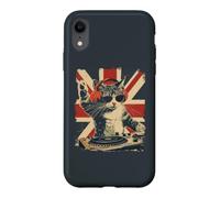 Funny DJ Cat Disco Sound Tech Headphone Music UK Flag Coque pour iPhone XR
