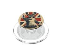 Funny DJ Cat Disco Sound Tech Headphone Music UK Flag PopSockets PopGrip pour MagSafe