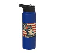 Funny DJ Cat Disco Sound Tech Headphone Music US Flag Stainless Steel Insulated Water Bottle