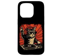 Funny DJ Cat Disco Sound Tech Music Art avec écouteurs Coque pour iPhone 15 Pro